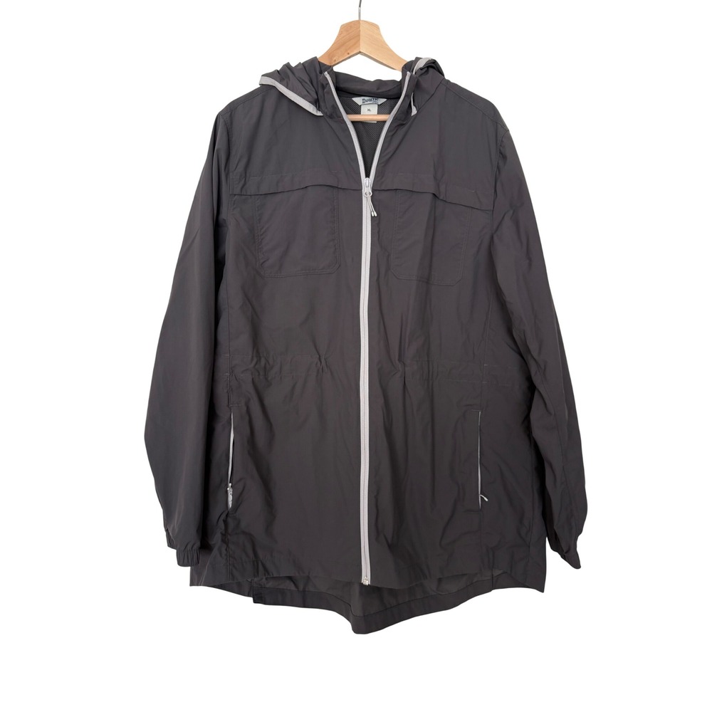 Duluth Trading Co Womens XL Gray Hooded Windbreaker Mesh Lined Full Zip Jacket